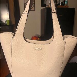 GUESS Cream Textured Tote Bag